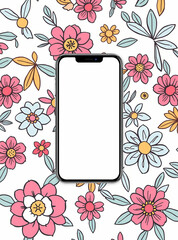 A flower themed blank screen smartphone with floral background, femminine smartphone mockup, suitable for blogs,advertisement banner 3