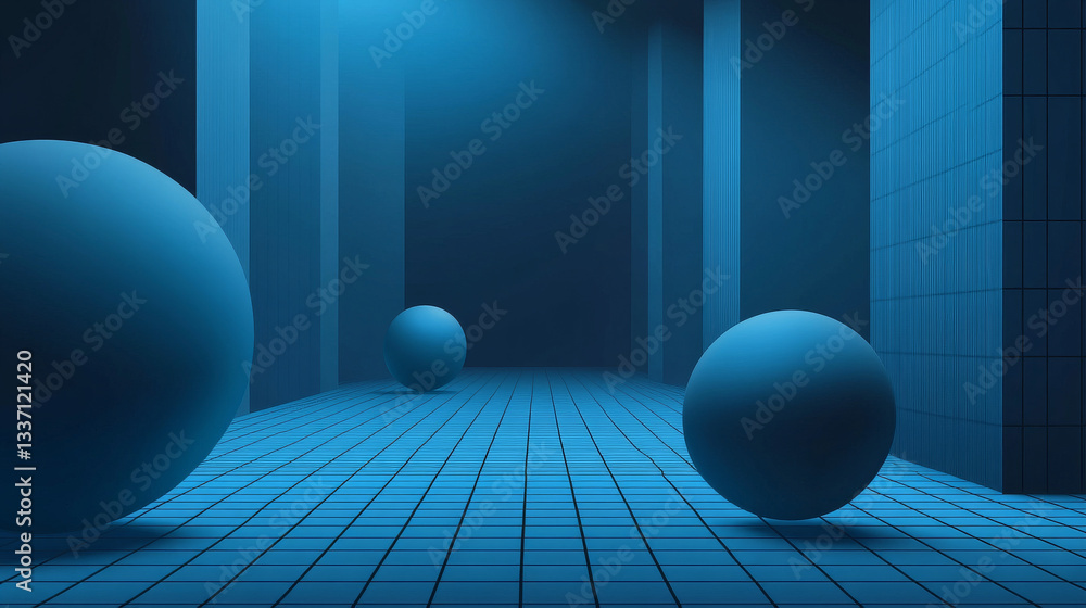 Poster poster design template in y2k aesthetic with black grid geometry shape and object on blue background