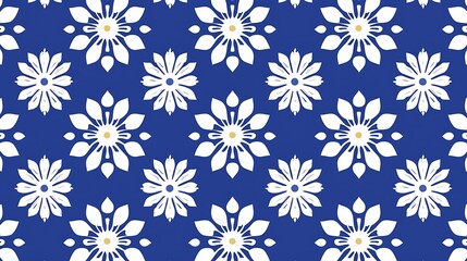 White floral pattern design on dark blue background, repeated for surface decoration