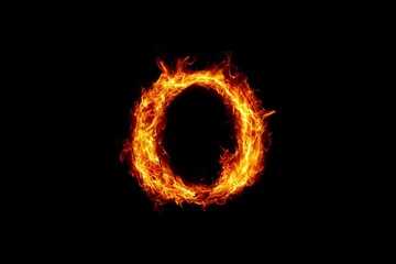 Letter O designed with flame isolated on black background