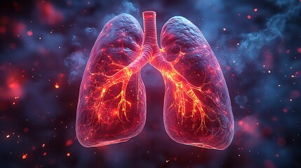 Obraz premium Human Lungs Illustration with Red Veins and Dark Abstract Background