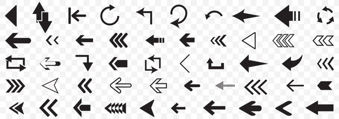 Arrows set of 100 black icons. Arrow icon. Arrow vector collection. Arrow. Cursor. Modern simple arrows. Vector illustration on Transparent Background. EPS 10.
