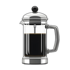 Obraz premium French press coffee maker isolated die cut vector art style 