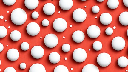 White spheres on red surface, repeating pattern, flat lay, for abstract background/design elements