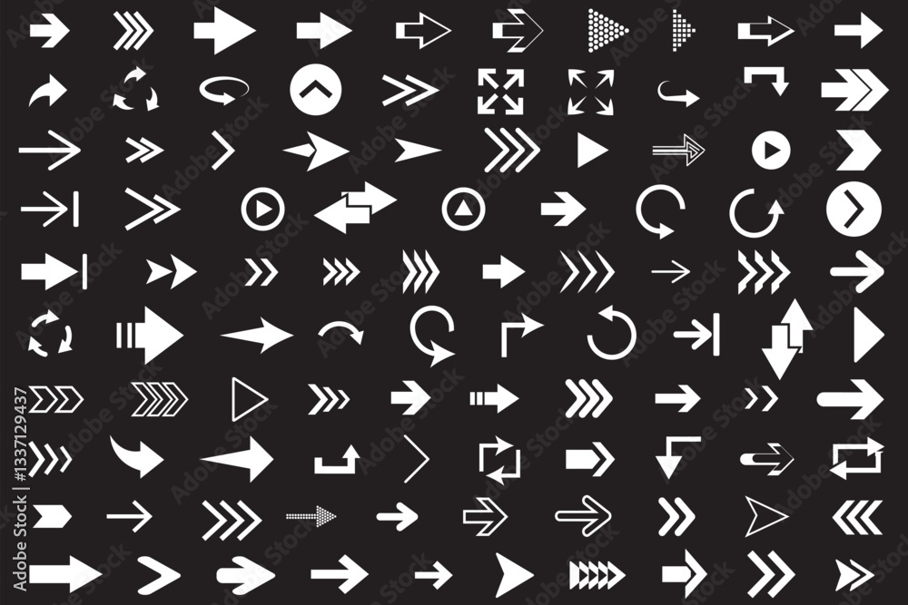 Poster arrows set of 100 black icons. arrow icon. arrow vector collection. arrow. cursor. modern simple arr