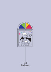 Happy Muslim Family Celebrating Eid Festival.Color of Eid color of festival. Vector Eid Greetings