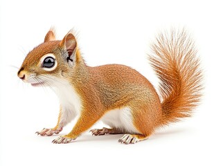 Obraz premium A lively squirrel perched on its hind legs, showcasing its bushy tail in a bright environment