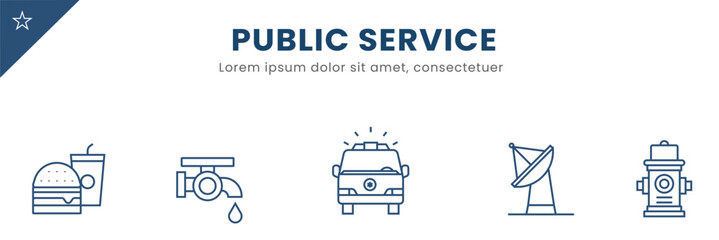 Public Service line  Icon Set . Power, energy, utility, station, trolley, tram. Vector Illustration.