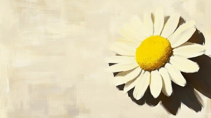 Macro floral shot of a blooming daisy, capturing its natural textures, gentle tones, and delicate charm, ideal for nature lovers, storybook illustration style
