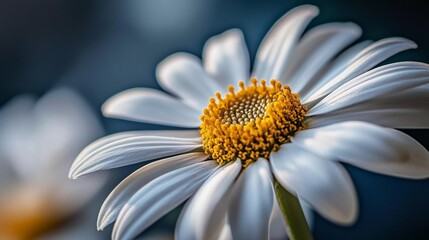 Detailed daisy with a focus on its intricate petal arrangement and sunny yellow center, evoking warm summer vibes, artistic comic book style