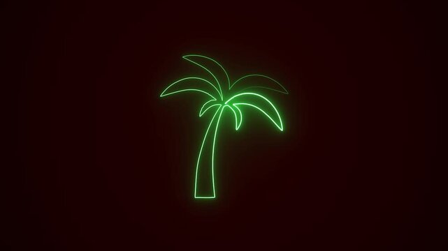 Palm tree neon icon. Summer concept. Travel and relax. Night bright signboard. Outer glowing effect banner. Editable stroke.