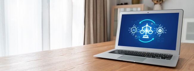 AI ethics responsibility standard law and rules on computer screen provide report of AI ethic...