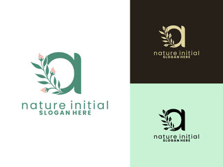 Initial Letter A with Floral Leaf Logo Design Template. Beauty Identity Letter A logo Icon Vector