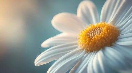 Obraz premium Bright daisy in full bloom, showcasing its radiant yellow center and pristine white petals, representing nature’s charm and tranquility, illustrated book style