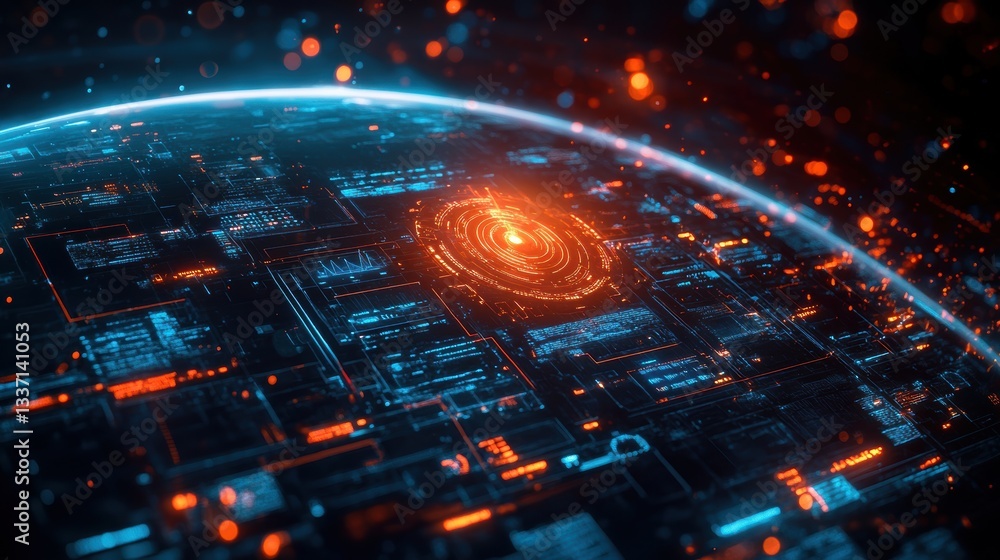 Poster dynamic data visualization of a digital galaxy virtual space infographic futuristic environment aeri