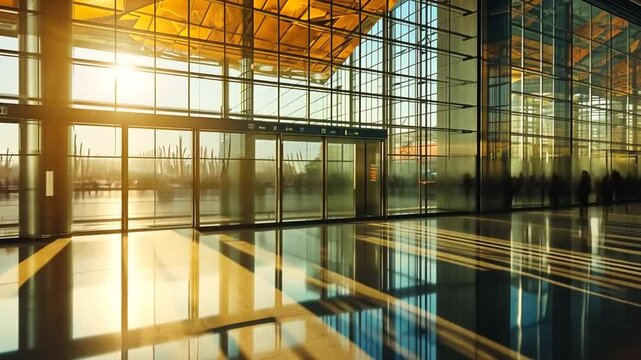 Menschen in einer modernen Business-Passage mit Glasdach