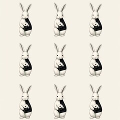 Obraz premium Charming pattern of whimsical rabbits holding flowers on soft cream background, perfect for easter or spring-themed designs and decor