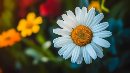 Fototapeta premium Bright daisy in full bloom, showcasing its radiant yellow center and pristine white petals, representing nature’s charm and tranquility, illustrated book style