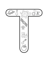 Terrific Letter T Coloring Page – Tiger, Tree & Train Art for Bulletin Boards & Early Education