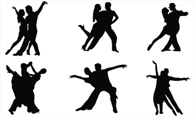 Dancing couple silhouettes set