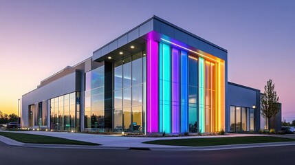 Contemporary Animal Hospital Building with Vibrant Neon Lights