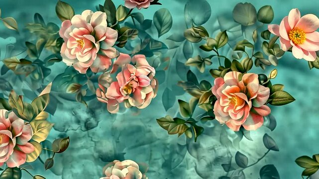 Bl&uuml;hende Rosen auf zartem blauen Hintergrund