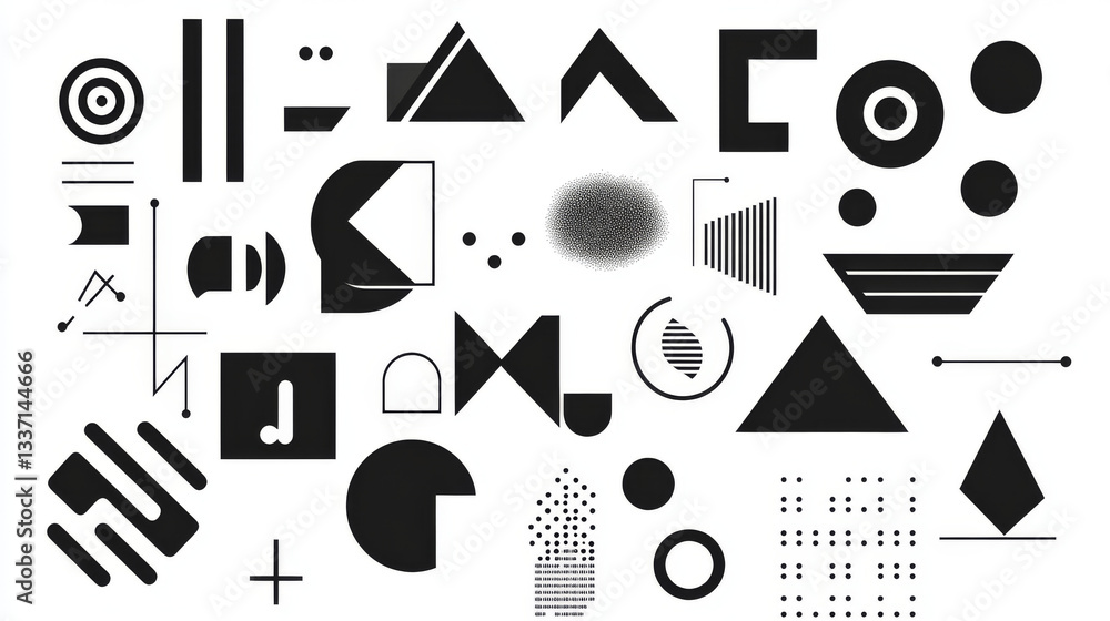 Poster y2k black monochrome abstract shape and sign. vector illustration set of simple geometric forms and 