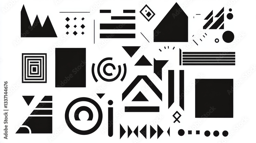 Poster y2k black monochrome abstract shape and sign. vector illustration set of simple geometric forms and 