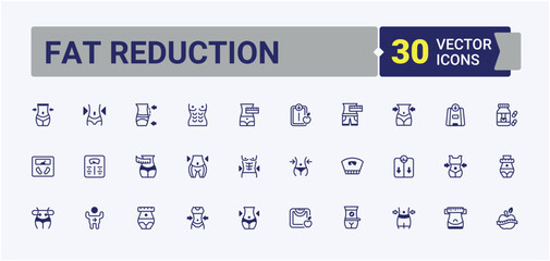 Fat Reduction related icon. Included calorie, diet, exercise, healthy, slim and more. Weight Loss icon pack. Modern icons collection. Editable line and solid vector art.