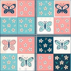 Fototapeta premium Seamless Easter Butterfly Patterns Spring Garden Digital Art Nature Close-up Vibrant Colors 