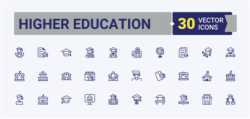 Higher Education modern icon. Contains outline symbols like school, learning, scholar, book, scholarship and more. University line icon. Thin outline icons pack. Vector artwork and illustration.