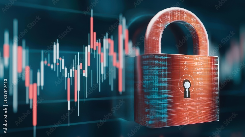 Aufkleber digital security action protecting finances with a secure padlock in a tech environment visual conce