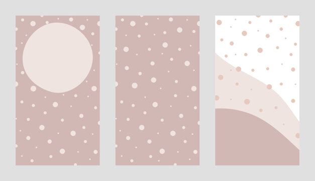 Set von Vektorgraphiken mit Punkten in Rosatönen. Freier Platz für Text. Vorlage für Social Media Posts, Werbung m Einladungen und Grüße.
