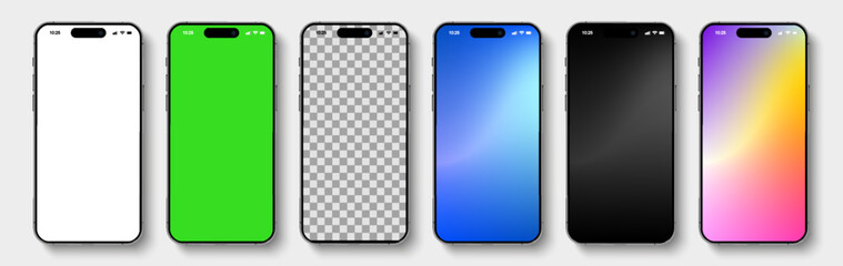 Smartphone mockup set, 3D mobile phones device front view for ui ux presentation, high quality smart phone mockup with shadow, realistic smart phone isolated