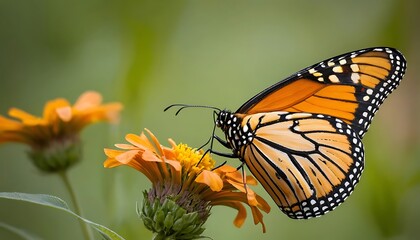 Obraz premium Monarch Butterfly Sipping Nectar From an Orange Flower in Summer