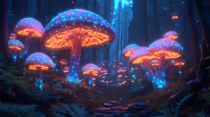Naklejka premium bioluminescent magical fungi