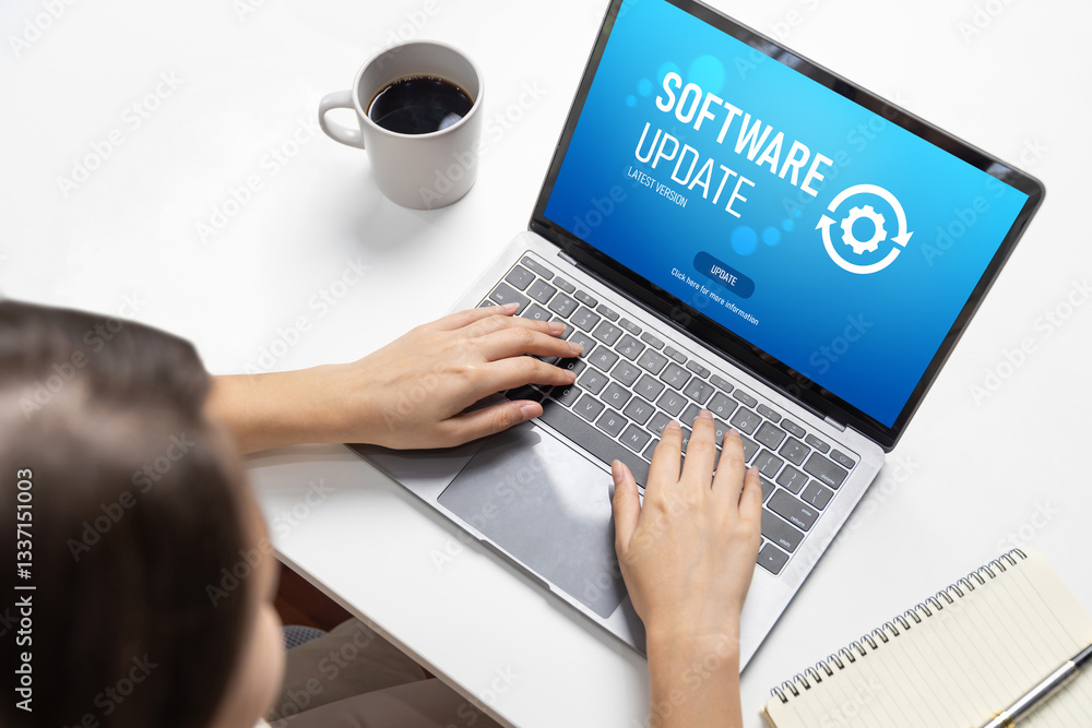 Poster software update on computer for brisk version of device software upgrade