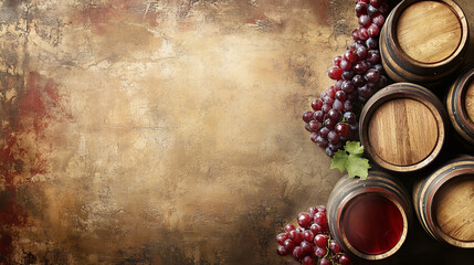 Sommelier party banner with wine barrels on red background. Invitation to winery bar or restaurant for tasting alcohol drinks. Vector poster with cartoon wooden casks in cellar