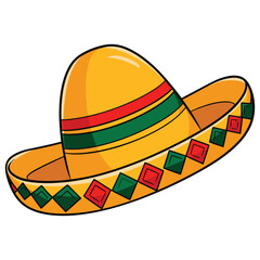 Vector illustration of a traditional Mexican hat, sombrero isolated on a white background. Icon representing Mexican culture, festivals, and celebrations.