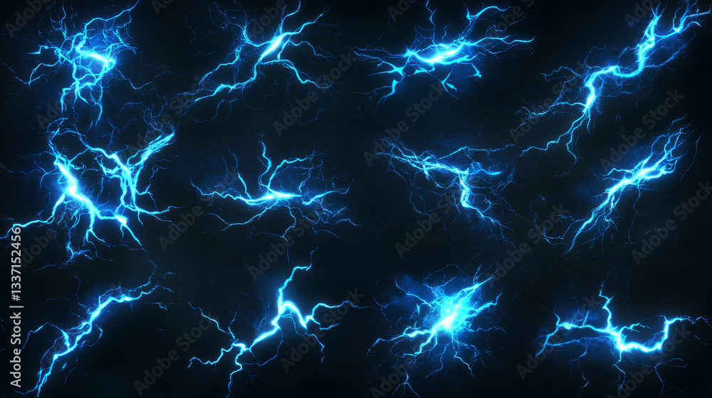 Aufkleber sprite sheet with lightnings, thunderbolt strikes set for game fx animation. vector realistic set of