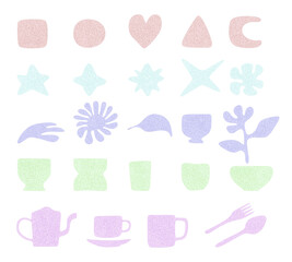 Set of hand drawn abstract illustrations, patterns and shapes with textures for design.