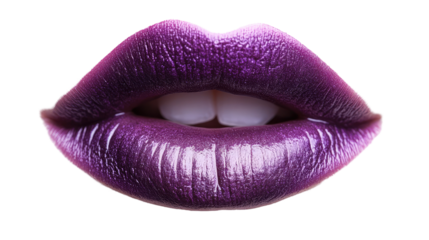 Isolated Close-Up of Glossy Purple Lips on a Transparent background Capturing Vibrant Color and Texture for Beauty and Makeup Themes