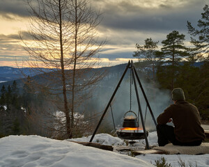  Traditional Hungarian Goulash Cooking by Lake Krøderen in Wintery Norwegian Woods