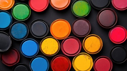 Scattered ink pen cap background with various colorful lids