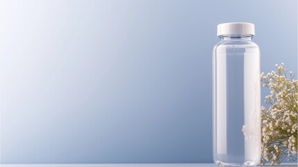 bottle of perfume on blue background