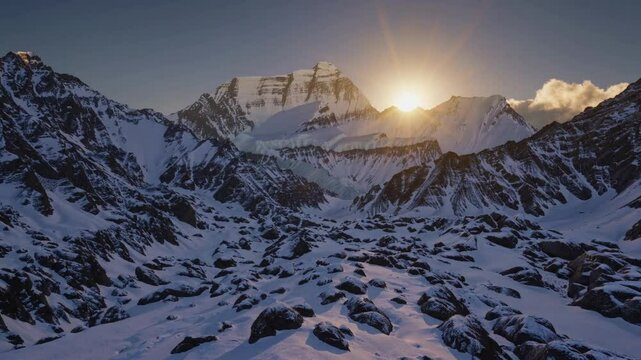 Majestic Sunrise Over Snow-Capped Peaks in the Himalayas