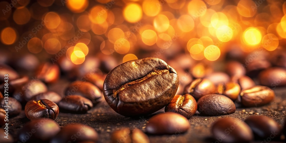 Poster macro coffee beans: bokeh shallow depth of field stock photo