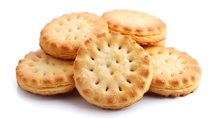 A stack of cookies with a white background. The cookies are golden brown and have a crumbly texture