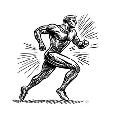 Fototapeta premium Dynamic vintage illustration of a runner showcasing strength and passion for athleticism in a stylish hand-drawn design