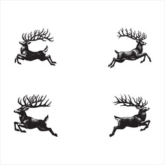 Silhouettes of deer and fantasy creatures like dragons, horses, and Pegasus in black, wild design